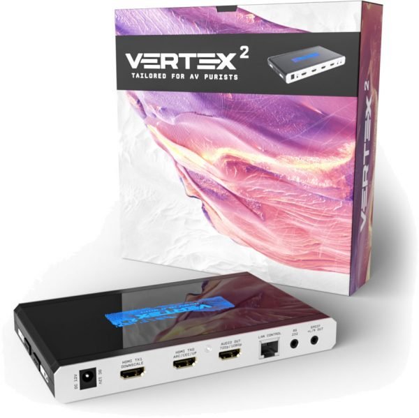 Showing the Hdfury Vertex 2 product and het vertex 2 Front Box.